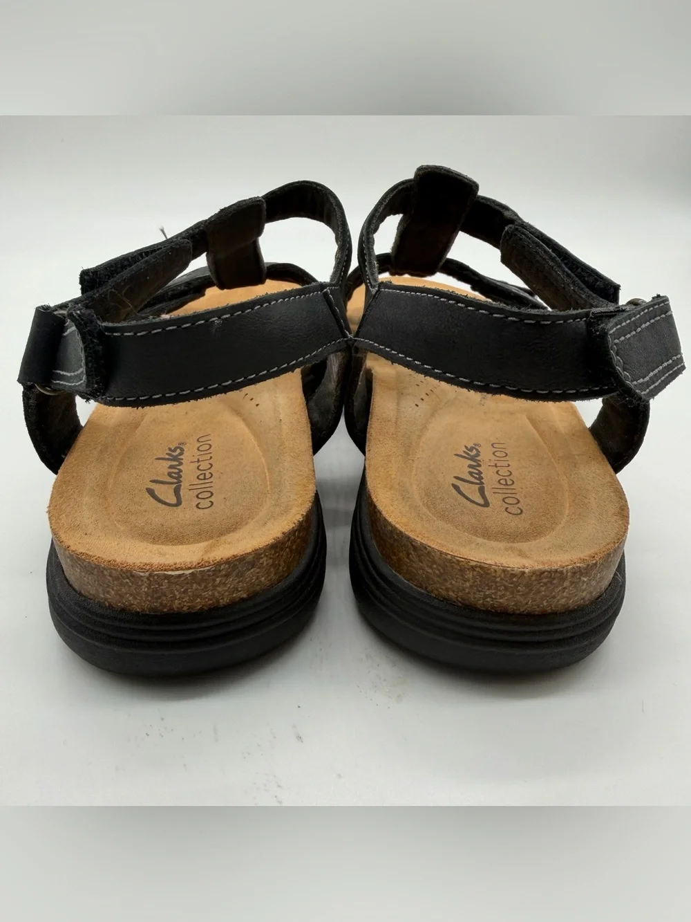 Clarks April Cove Flat Sandals Women 7.5 Black Leather Hook & Loop Comfort Boho